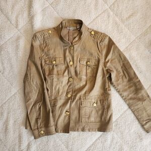 Chico's Platinum Denim Utility Jacket Stardust Gold Size 1 (8-10 Womens) Button